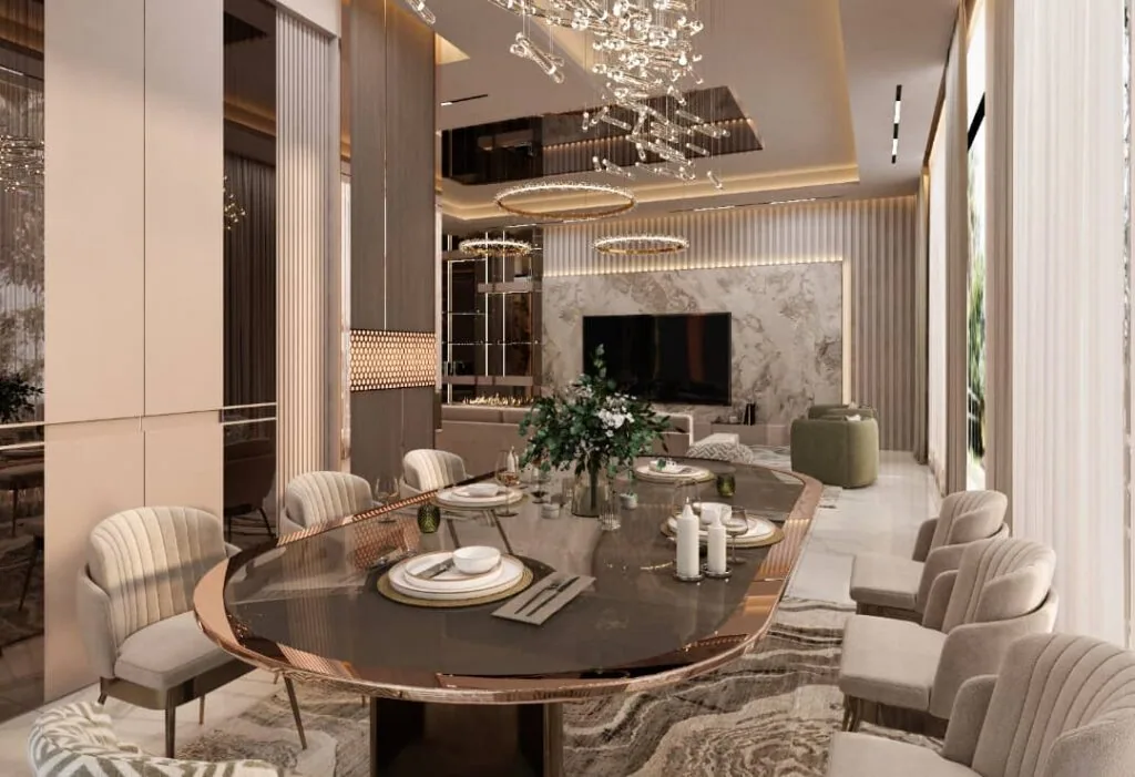 Villa dining room interior by Rectangle Interiors